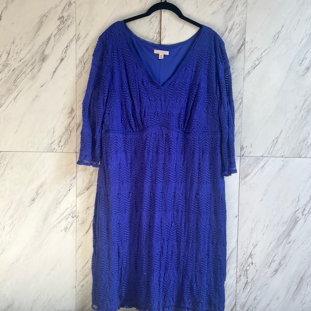 3/$50 Dressbarn Lace Overlay V-Neck Royal Blue Midi Dress Plus SZ 20W